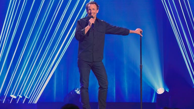 This image released by HBO shows actor-comedian-host Seth Meyers in a scene from his comedy special “Seth Meyers: Dad Man Walking.” (HBO via AP)