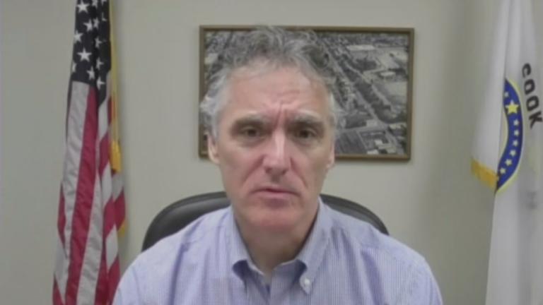 Cook County Sheriff Tom Dart speaks with Carol Marin of “Chicago Tonight” via Zoom on Wednesday, April 15, 2020. (WTTW News)