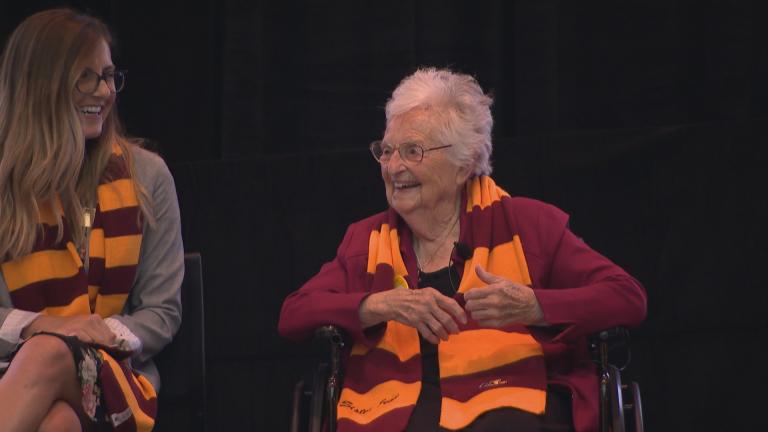 Sister Jean Dolores Schmidt, better known as Sister Jean, celebrates her birthday with fans and special guests at Loyola University on Aug. 21, 2019. (WTTW News)