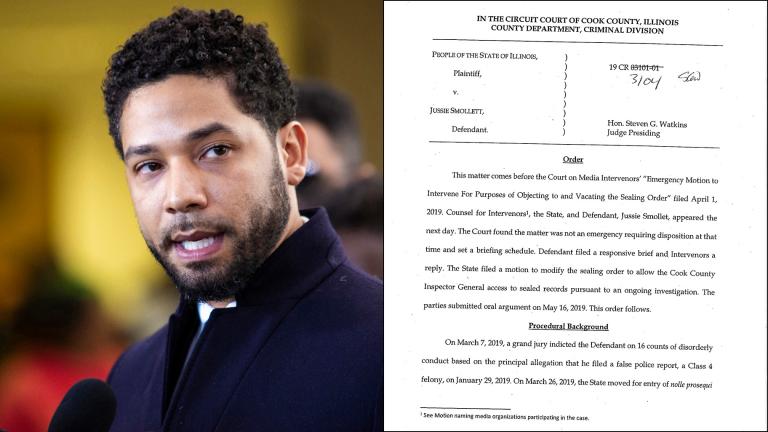 Left: Actor Jussie Smollett leaves the Leighton Criminal Courthouse in Chicago on Tuesday March 26, 2019, after prosecutors dropped all charges against him. (Ashlee Rezin / Chicago Sun-Times via AP)