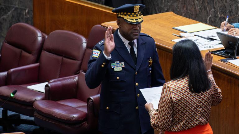 Larry Snelling is sworn in as the Chicago Police Department’s new superintendent on Sept. 27, 2023 (Credit: Chicago Police Department) 