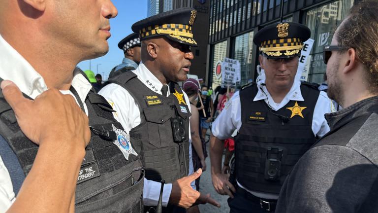 Chicago Police Supt. Larry Snelling discusses plans for a rally and march down Michigan Avenue on Sunday, Aug. 18, 2024. (Heather Cherone / WTTW News)