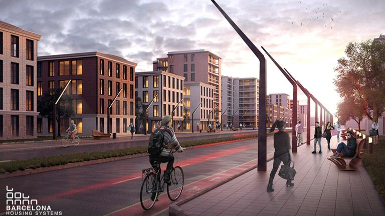 A rendering of failed development plan for the South Works site. Neighbors want a say in what comes next. (Courtesy of Barcelona Housing Systems)