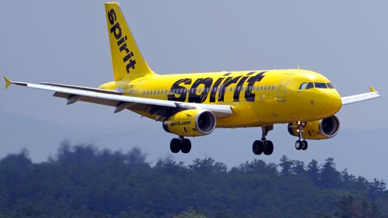A Spirit Airlines 319 Airbus approaches Manchester Boston Regional Airport for a landing, Friday, June 2, 2023, in Manchester, N.H. (AP Photo / Charles Krupa, File)