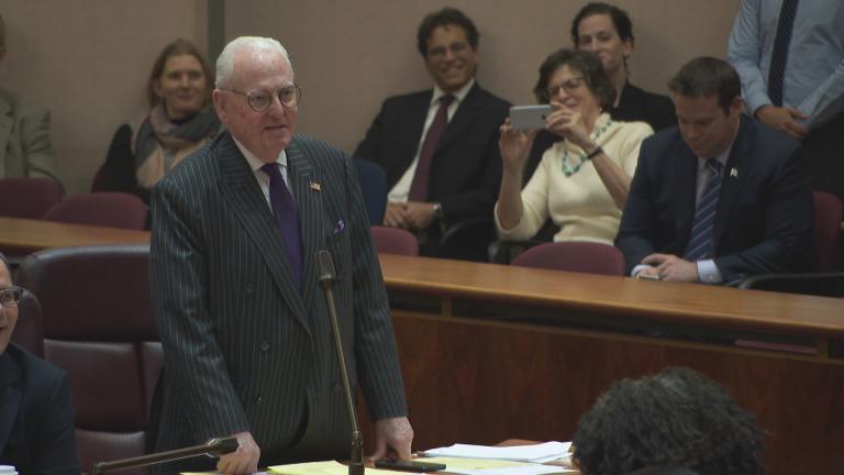 Ald. Ed Burke, 14th Ward, addresses Mayor Rahm Emanuel at the mayor’s final City Council meeting on Wednesday, April 10, 2019.