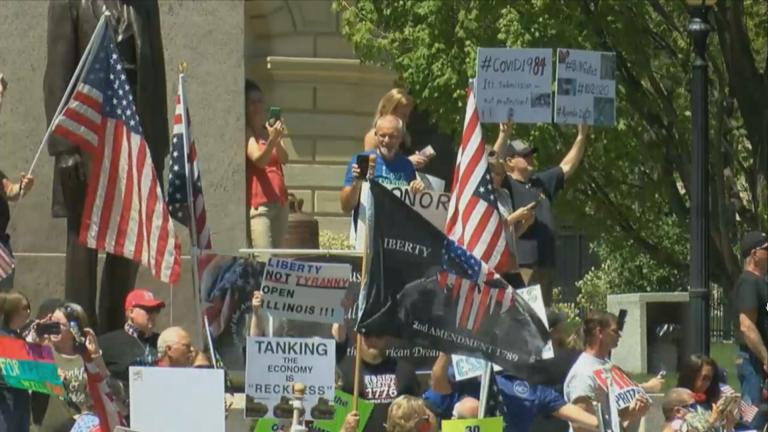Protesters in Springfield call for Gov. J.B. Pritzker to reopen the state. (WTTW News)