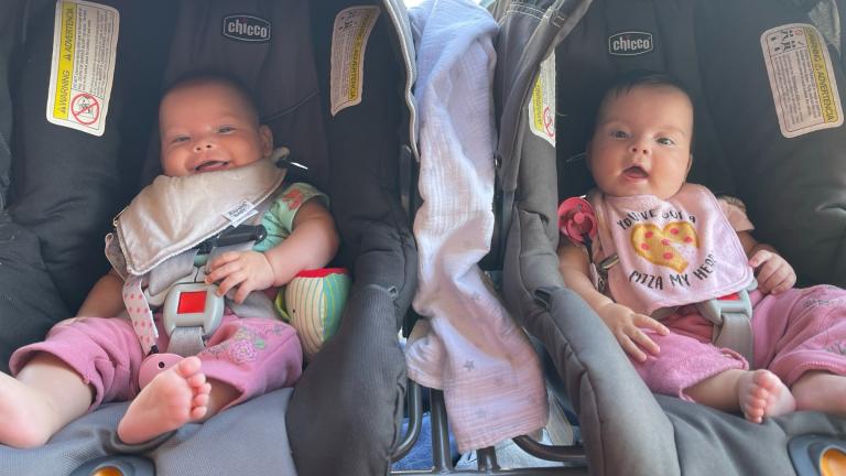 Twin sisters Ellie and Natanya Sterling arrived in Highland Park after a journey that began in Ukraine. (Family Photo)