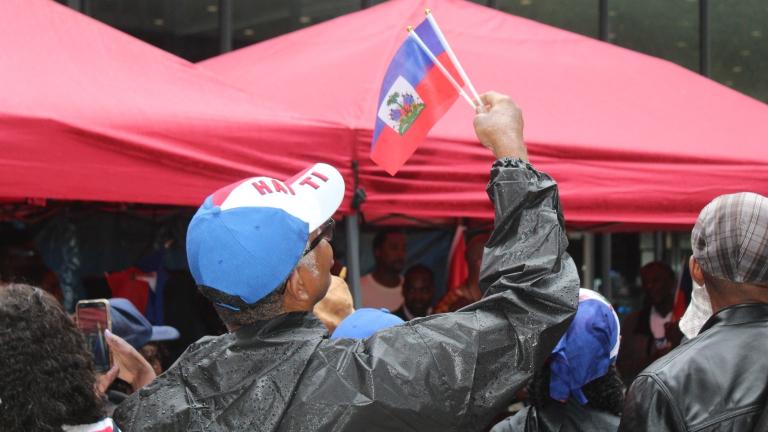 Haitian Americans and supporters gather in downtown Chicago for a “Stop Haitian Hate” rally on Sept. 22, 2024. (Courtesy of Eddy "Precise" Lamarre / Rolling Out Magazine) 