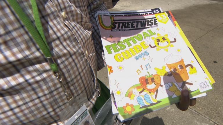 A StreetWise vendor shows WTTW News copies of the magazine. (WTTW News) A StreetWise vendor shows WTTW News copies of the magazine. (WTTW News)