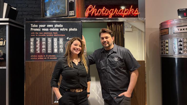 Married couple Anthony and Andrea Vizzari own the Strip Club Photobooth Studio, located at 1702 N. Damen Ave. in Bucktown. (Eunice Alpasan / WTTW News)