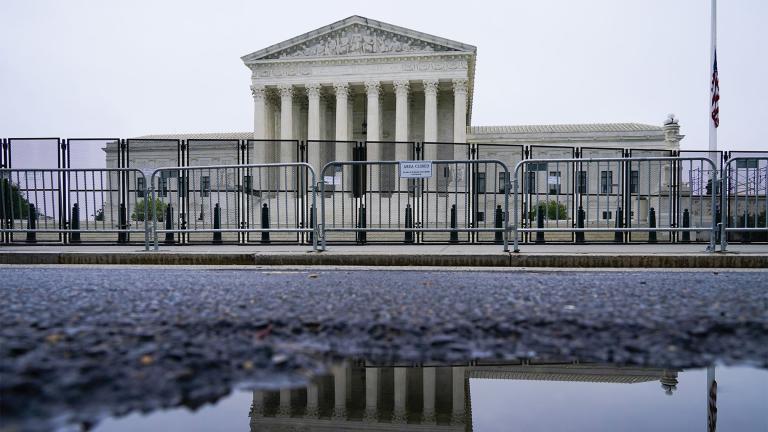 Security fencing is in place outside the Supreme Court in Washington, Saturday, May 14, 2022, ahead of expected abortion right rallies later in the day. (Photo / Pablo Martinez Monsivais)