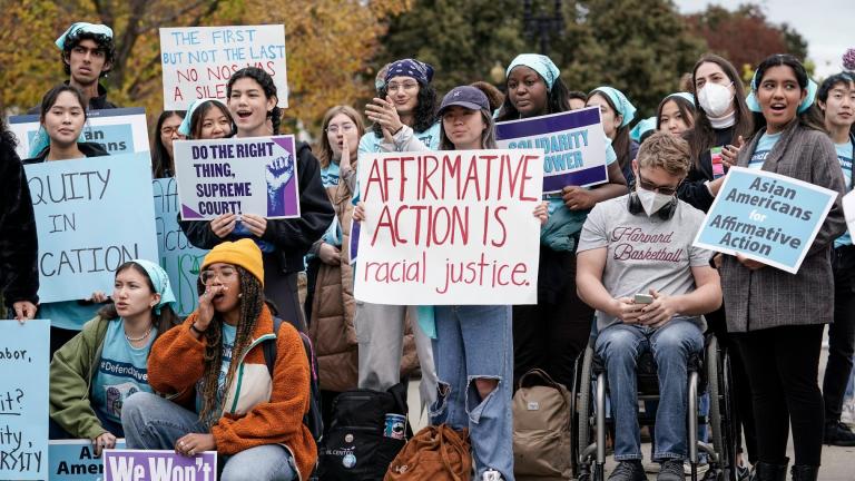 Activists demonstrate as the Supreme Court hears oral arguments on a pair of cases that could decide the future of affirmative action in college admissions, in Washington, Oct. 31, 2022. (AP Photo / J. Scott Applewhite, File)