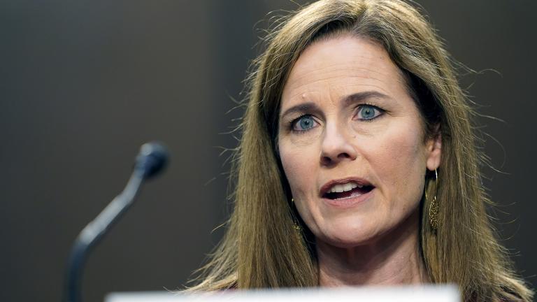 Supreme Court nominee Amy Coney Barrett speaks during a confirmation hearing before the Senate Judiciary Committee, Tuesday, Oct. 13, 2020, on Capitol Hill in Washington. (AP Photo / Susan Walsh, Pool)