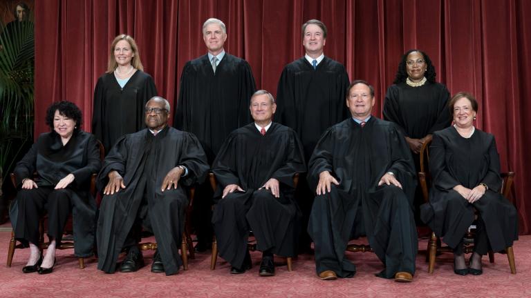 Members of the Supreme Court sit for a new group portrait following the addition of Associate Justice Ketanji Brown Jackson, at the Supreme Court building in Washington, Oct. 7, 2022. (AP Photo / J. Scott Applewhite, File)