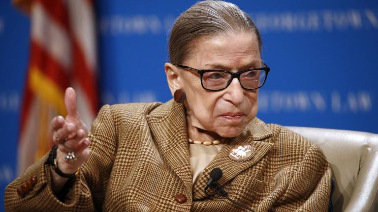 In this Feb. 10, 2020, file photo U.S. Supreme Court Associate Justice Ruth Bader Ginsburg speaks during a discussion on the 100th anniversary of the ratification of the 19th Amendment at Georgetown University Law Center in Washington. (AP Photo / Patrick Semansky, File)