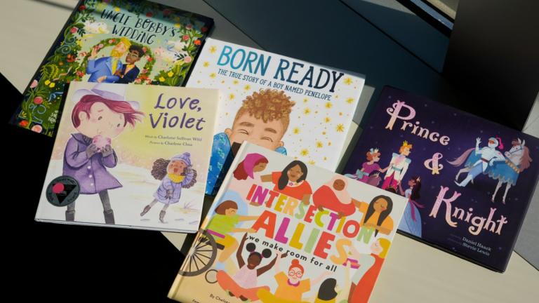 FILE - A selection of books featuring LGBTQ characters that are part of a Supreme Court case are pictured, April, 15, 2025, in Washington. (AP Photo / Pablo Martinez Monsivais, File)