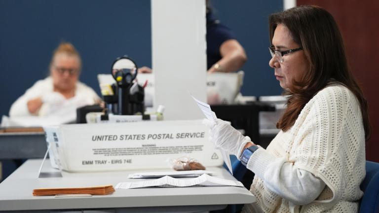Employees sort vote-by-mail ballots from municipal elections on Election Day at the Miami-Dade County Supervisor of Elections Office, Nov. 4, 2025, in Doral, Fla. (AP Photo / Lynne Sladky, File)