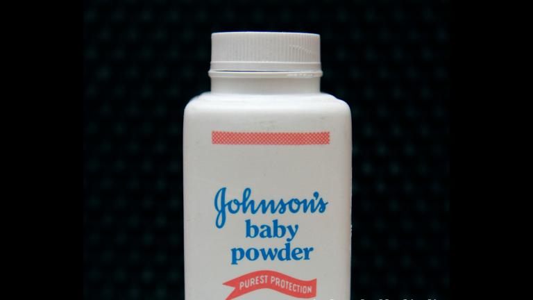 In this April 15, 2011, file photo, a bottle of Johnson’s baby powder is displayed. (AP Photo / Jeff Chiu, File)