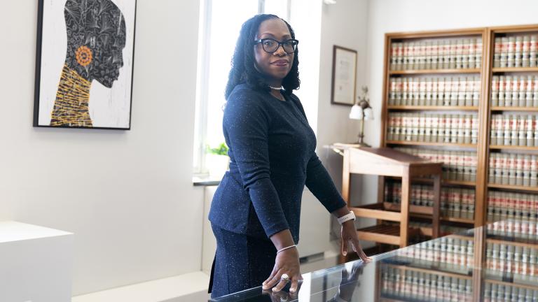Judge Ketanji Brown Jackson, a U.S. Circuit Judge on the U.S. Court of Appeals for the District of Columbia Circuit, poses for a portrait, Friday, Feb., 18, 2022, in her office at the court in Washington. (AP Photo / Jacquelyn Martin)