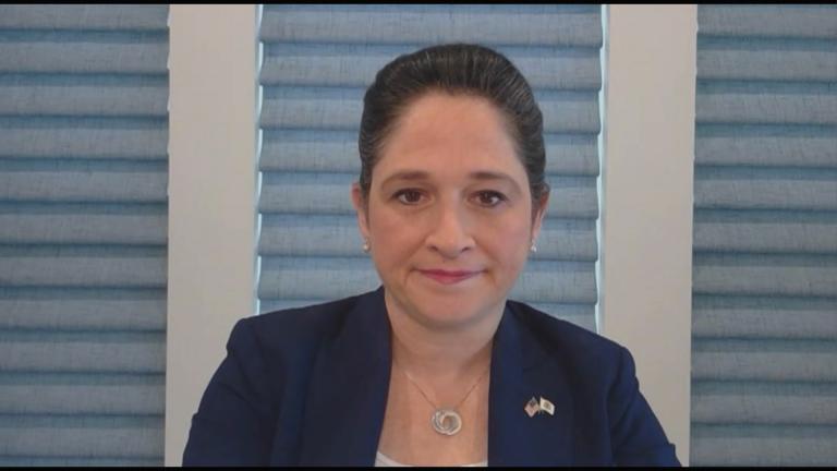 Illinois Comptroller Susana Mendoza appears on “Chicago Tonight” via Zoom on Thursday, May 7, 2020. (WTTW News)