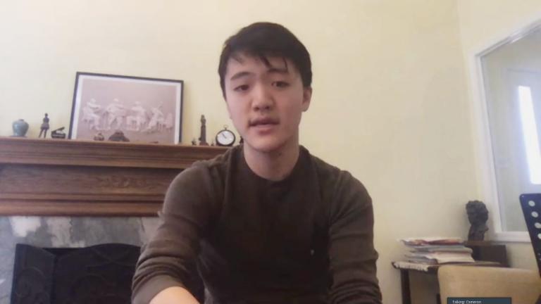 Musician Cameron Chiu speaks with “Chicago Tonight” via video chat. (WTTW News)