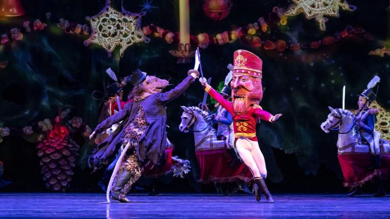Temur Suluashvili and José Pablo Castro Cuevas perform in “The Nutcracker.” (Photo by Todd Rosenberg)