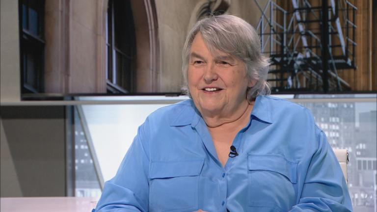 Terri Hemmert, DJ at WXRT, appears on “Chicago Tonight” on Nov. 20, 2023. (WTTW News)