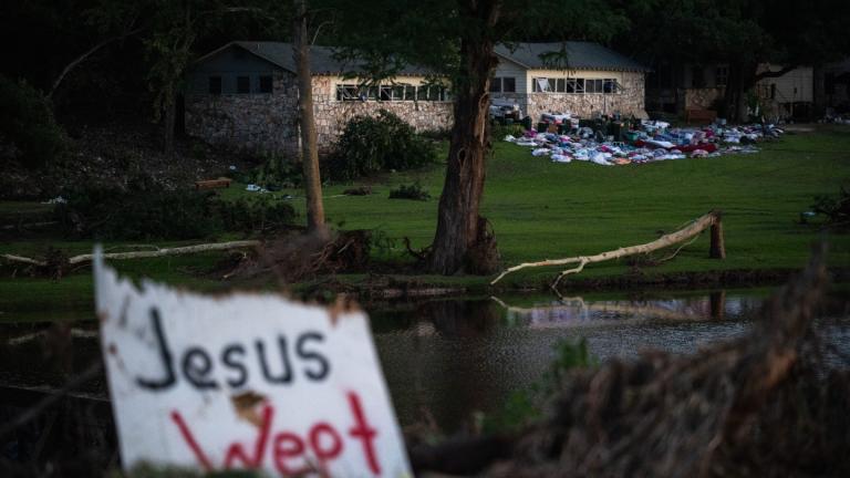 Camper's belongings sit outside one of Camp Mystic's cabins near the Guadalupe River after a flash flood swept through the area, July 7, 2025, in Hunt, Texas. (AP Photo / Eli Hartman, file)