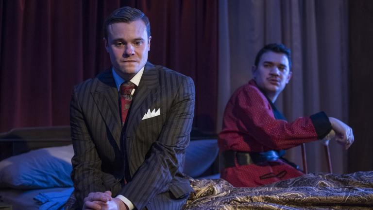 Curtis Edward Jackson, left, and Rudy Galvan in Raven Theatre’s world premiere of “The Gentleman Caller.” (Photo by Michael Brosilow)