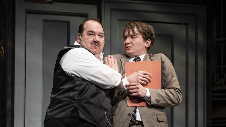 Blake Hammond, left, and Jake Morrissy in “The Producers” at Paramount Theatre. (Photo credit: Liz Lauren)