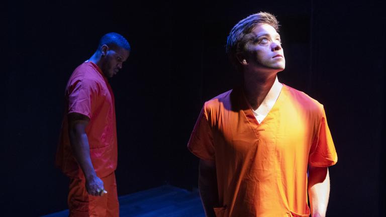 Brian Keys, left, and Julian Hester in “The Recommendation” at Windy City Playhouse. (Photo credit Michael Brosilow)