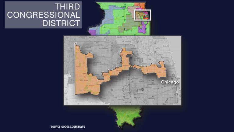Illinois’ 3rd Congressional District. (Google Maps / WTTW News)