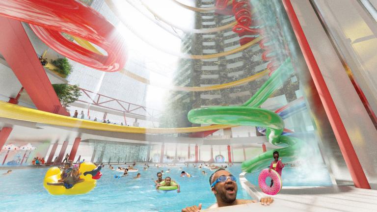 A water park is among the finalists in a competition to repurpose the Thompson Center. (Courtesy of the Chicago Architecture Center and the Chicago Architectural Club) 