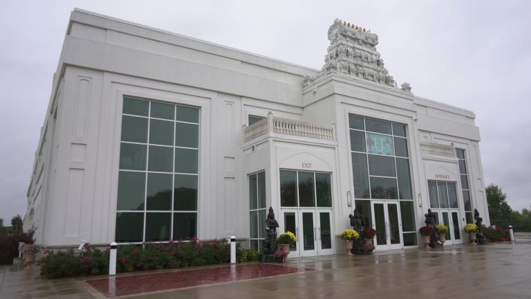 The front of Sri Venkateswara Swami (Balaji) Temple is seen in Aurora, Ill., Thursday, Oct. 15, 2026. (AP Photo / Laura Bargfeld)