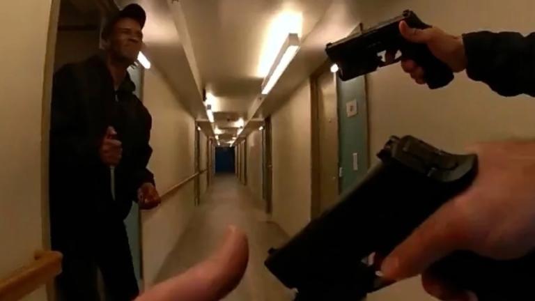 Chicago police officers approach Timothy Glaze moments before shots are fired on Jan. 3, 2025. (Civilian Office of Police Accountability)