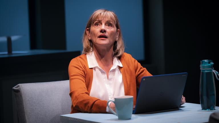 Janet Ulrich Brooks in the Chicago premiere of “Tiny Beautiful Things” at Victory Gardens Theater. (Photo by Liz Lauren)
