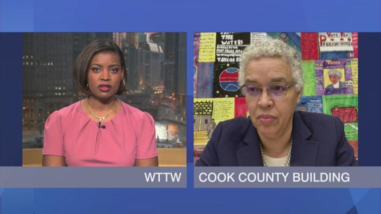 Toni Preckwinkle joins “Chicago Tonight” via Zoom, March 2 2022. (WTTW News)
