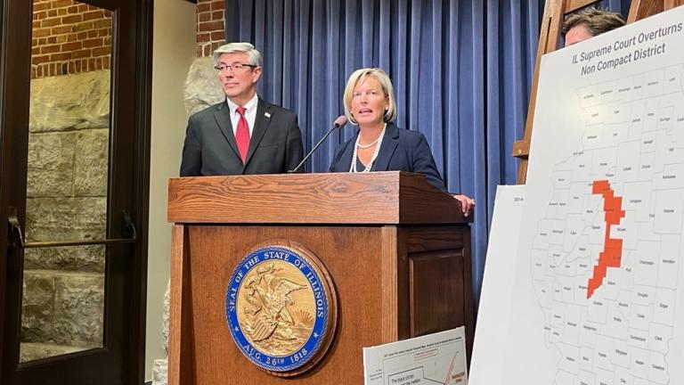 House Republican Leader Tony McCombie speaks at a news conference on Tuesday, Jan. 28, 2025, about the House GOP’s lawsuit against Illinois’ legislative maps. (Bridgette Fox / Capitol News Illinois)