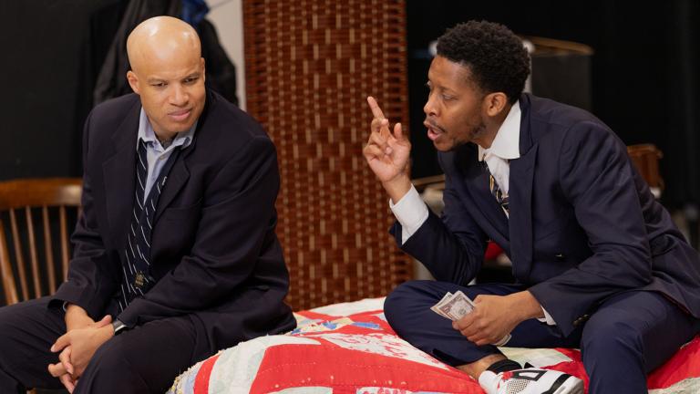 Actors Glenn Davis and Namir Smallwood in “Topdog/Underdog.” (Joel Moorman / Steppenwolf Theatre)