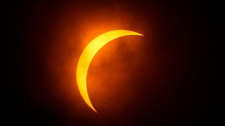 The moon partially covers the sun during a total solar eclipse, as seen from Eagle Pass, Texas, Monday, April 8, 2024. (AP Photo / Eric Gay)
