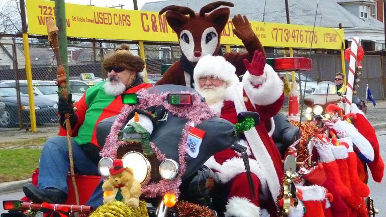 Santa swaps his sleigh for a motorcycle this weekend. Spot him along Western Avenue. (Jack Voss / Chicago Toys for Tots Motorcycle Parade)