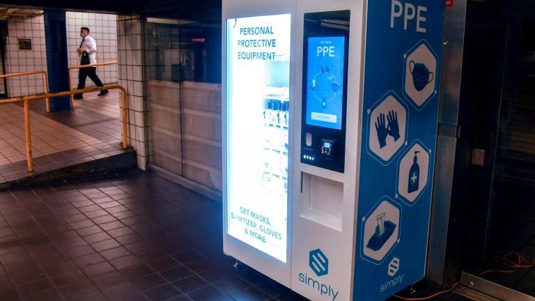PPE vending machines, like this one installed at a New York subway station, are coming to six CTA stations. (Metropolitan Transportation Authority / Facebook)