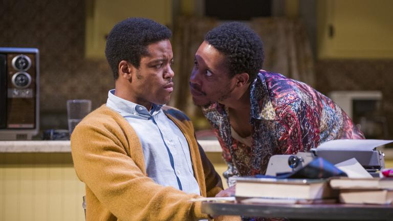 Jon Michael Hill, left, and Namir Smallwood in Steppenwolf’s production of “True West” by Sam Shepard. (Photo by Michael Brosilow)