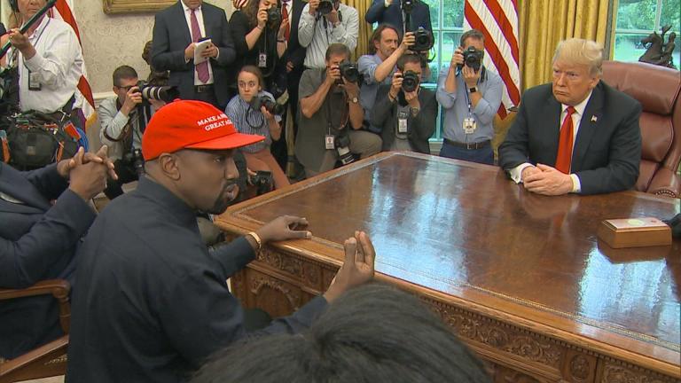Kanye West meets with President Donald Trump and a gaggle of reporters Thursday at the White House.