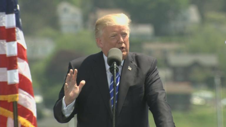 President Donald Trump speaks to U.S. Coast Guard Academy graduates on May 17, 2017.