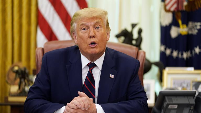 President Donald Trump speaks before participating in a signing ceremony with Serbian President Aleksandar Vucic and Kosovar Prime Minister Avdullah Hoti in the Oval Office of the White House, Friday, Sept. 4, 2020, in Washington. (AP Photo / Evan Vucci)
