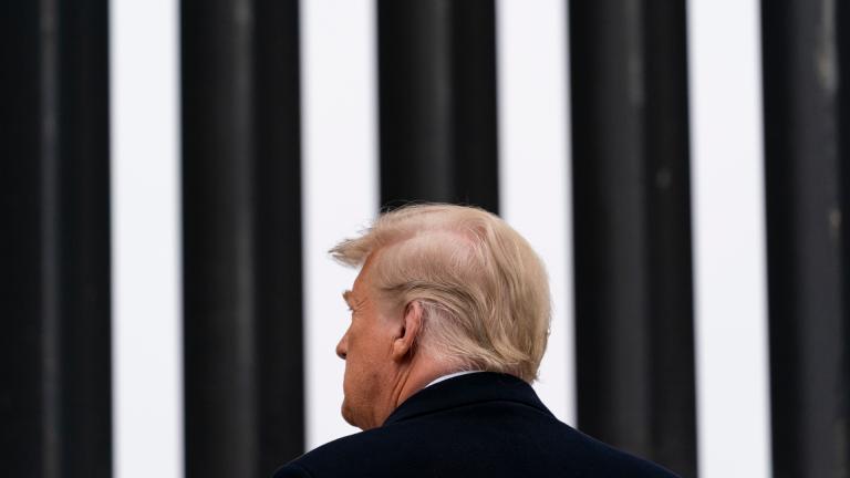 President Donald Trump tours a section of the U.S.-Mexico border wall, Tuesday, Jan. 12, 2021, in Alamo, Texas. (AP Photo / Alex Brandon)