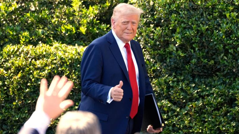 President Donald Trump arrives to welcome the Super Bowl champion Philadelphia Eagles NFL football team to the South Lawn of the White House, Monday, April 28, 2025, in Washington. (AP Photo / Alex Brandon)