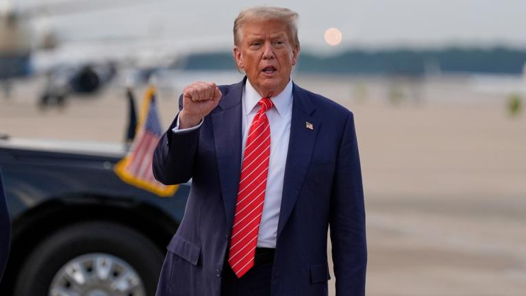 President Donald Trump gestures after arriving on Air Force One, Wednesday, June 25, 2025, at Joint Base Andrews, Md. (AP Photo / Alex Brandon)