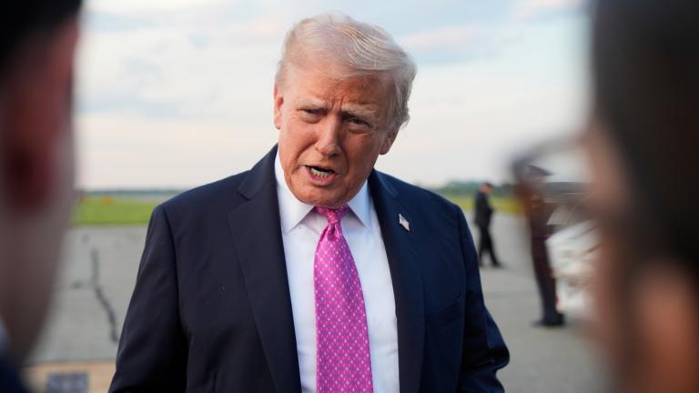 President Donald Trump speaks with reporters before boarding Air Force One at Morristown Airport, Sunday, Sept. 14, 2025, in Morristown, N.J. (AP Photo / Alex Brandon)